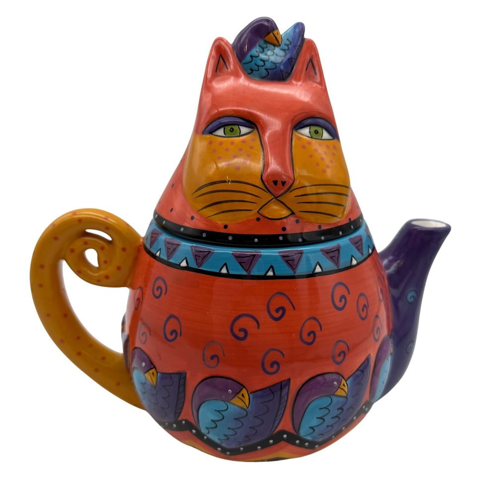 Laurel Burch Bella Casa cat Teapot by Ganz Whimsical Ceramic folk art kitty